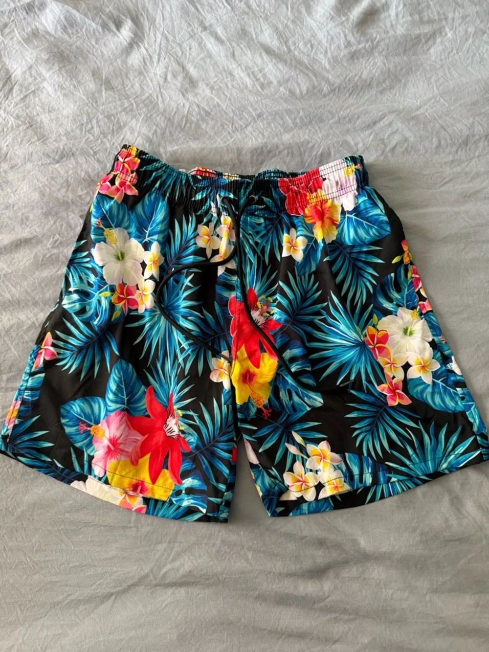 Men's Tropical Floral Button-Up Shirt & Shorts Set - Black with Bright Florals